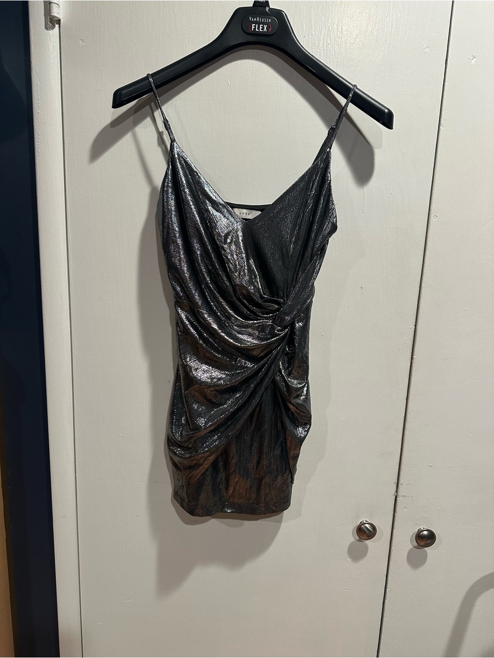Lush Metallic Gunmetal Ruched Slip Mini Dress